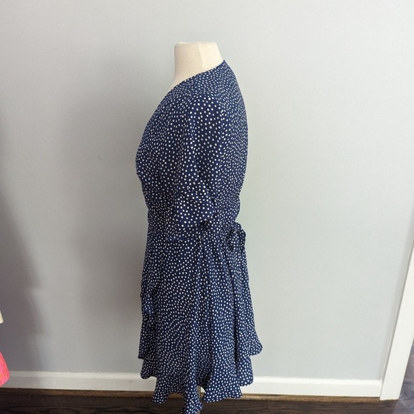 AQUA— Size M, Blue White Polka Dot Wrap Dress Ruffle - Picture 5 of 8